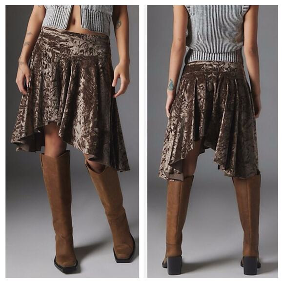 Urban Outfitters Silence + Noise Willa Crushed Velvet Skirt Brown Womens Sz XS - Picture 4 of 12